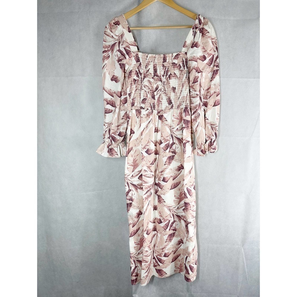 House of Harlow 1960 Linen Palm Print Midi Dress Size Small